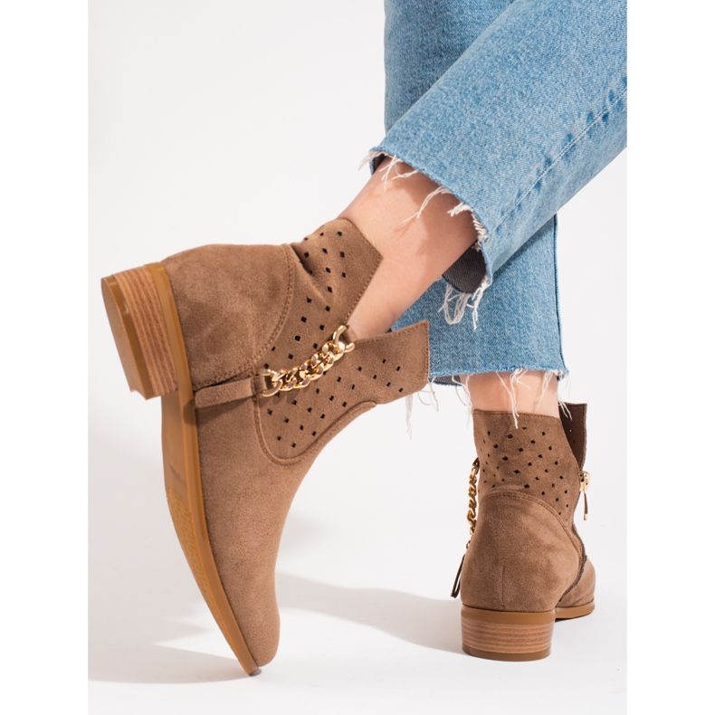 Tavaszi női Vinceza bézs áttört csizma 2