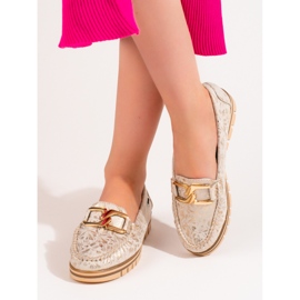 Női bézs mokaszinok a Shelovet platformon aranysárga 2
