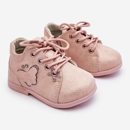 Bőr csizma, fűzős, rózsaszín Avi pillangóval 1