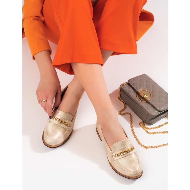 Klasszikus női mokaszinok Shelovet arany bézs 1