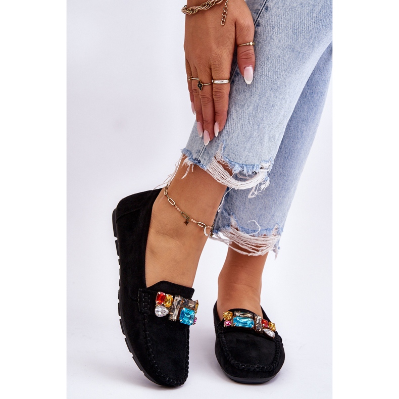 Női velúr cipők fekete Lucille kristályokkal 1