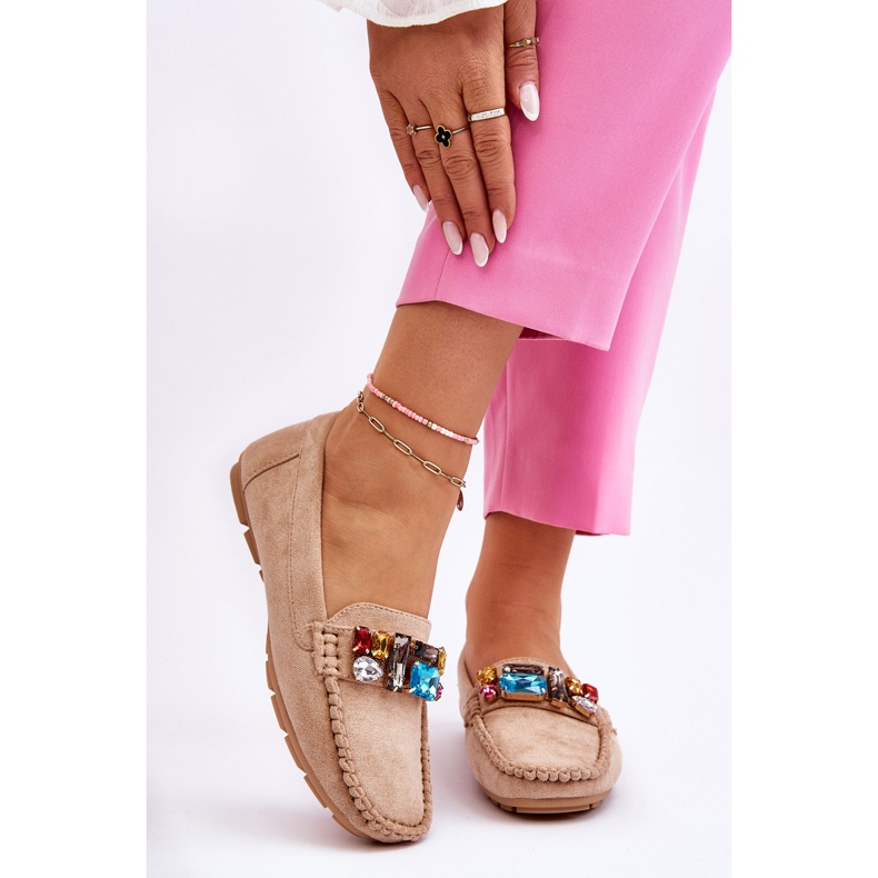 Női velúr cipők bézs színű Lucille kristályokkal 1