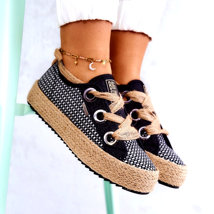 Női fonott tornacipő Big Star JJ274393 fekete bézs 3