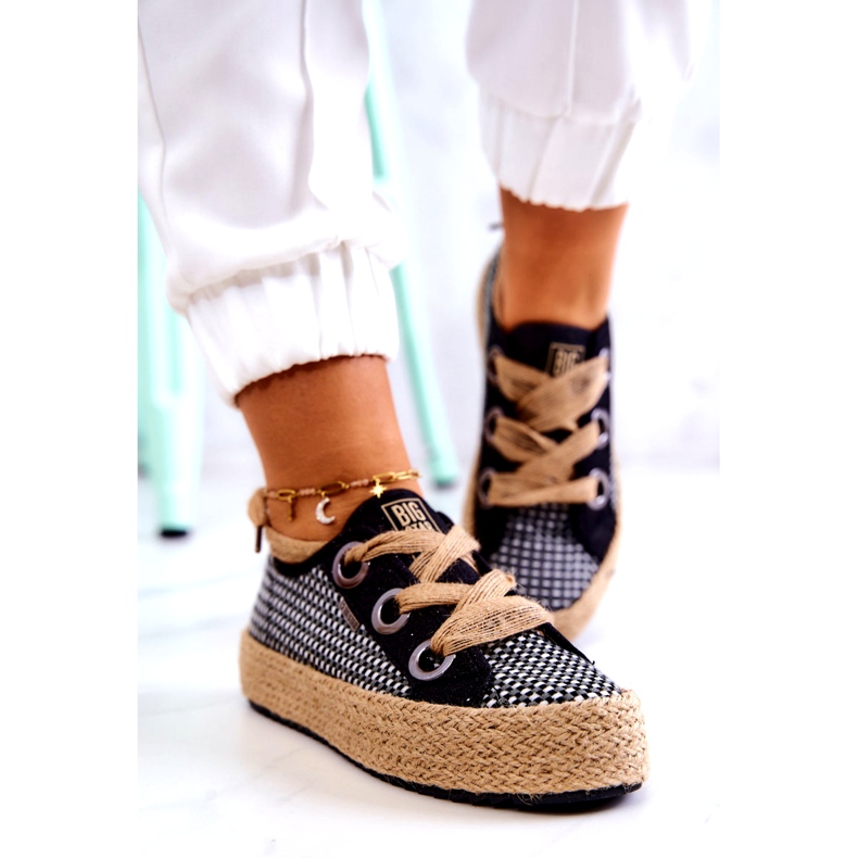 Női fonott tornacipő Big Star JJ274393 fekete bézs 2