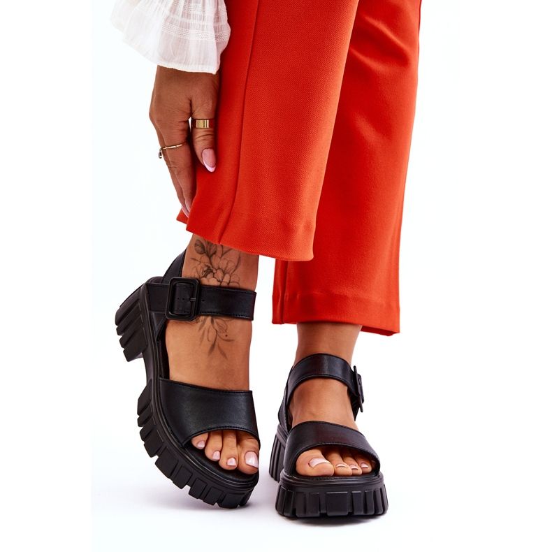 Vinceza Női bőr lapos szandál fekete Dean 1