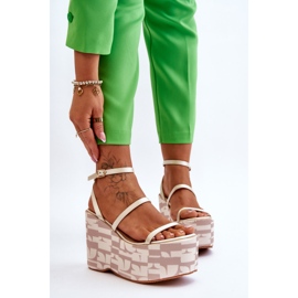 FS1 Divatos ékszandál bézs Claria mintákkal barna 1