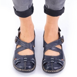 Bőr kényelmes női szandál tépőzárral sötétkék Rieker 46377-14 1