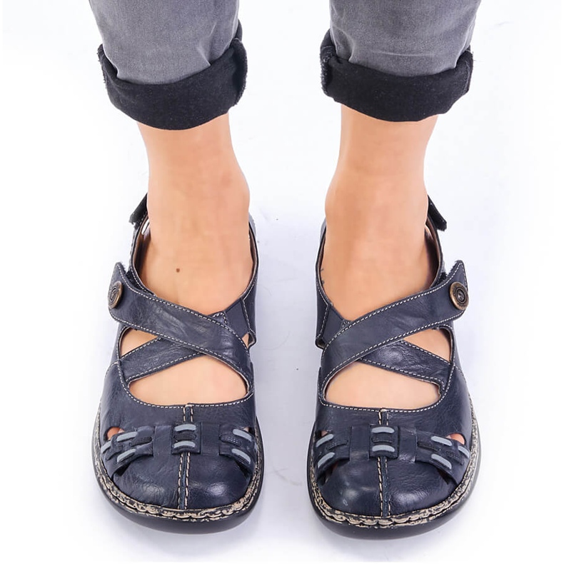 Bőr kényelmes női szandál tépőzárral sötétkék Rieker 46377-14 1