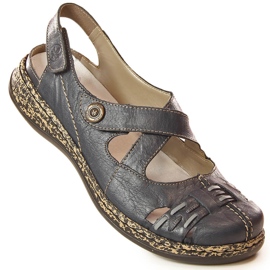 Bőr kényelmes női szandál tépőzárral sötétkék Rieker 46377-14 2