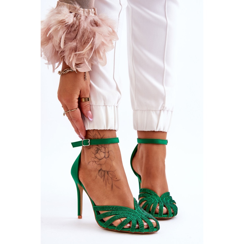 FS1 Divatos Jaylen zöld magassarkú strasszokkal 1
