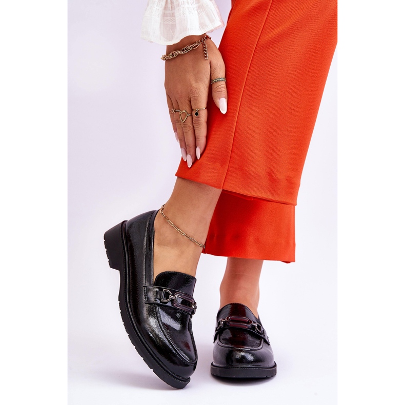 S.Barski Lakkozott mokaszin naplopók fekete Maura díszítéssel 1