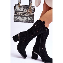 S.Barski Női velúr áttört csizma fekete Adelia 2