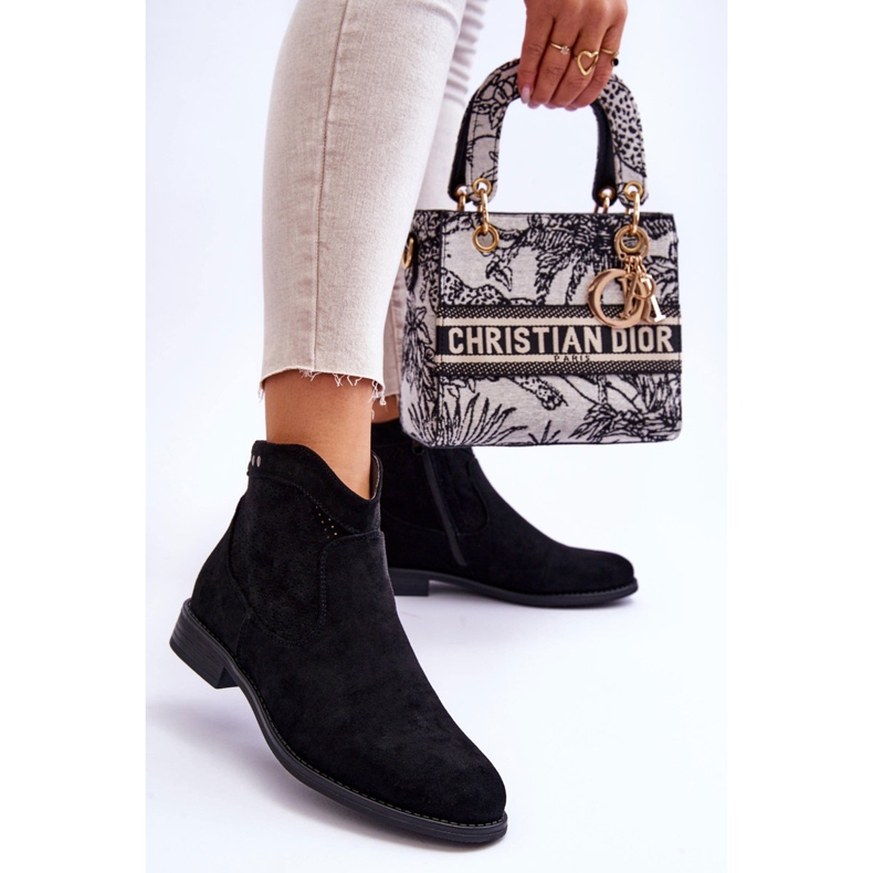 S.Barski Női velúr lapos sarkú csizma Fekete Liana 2