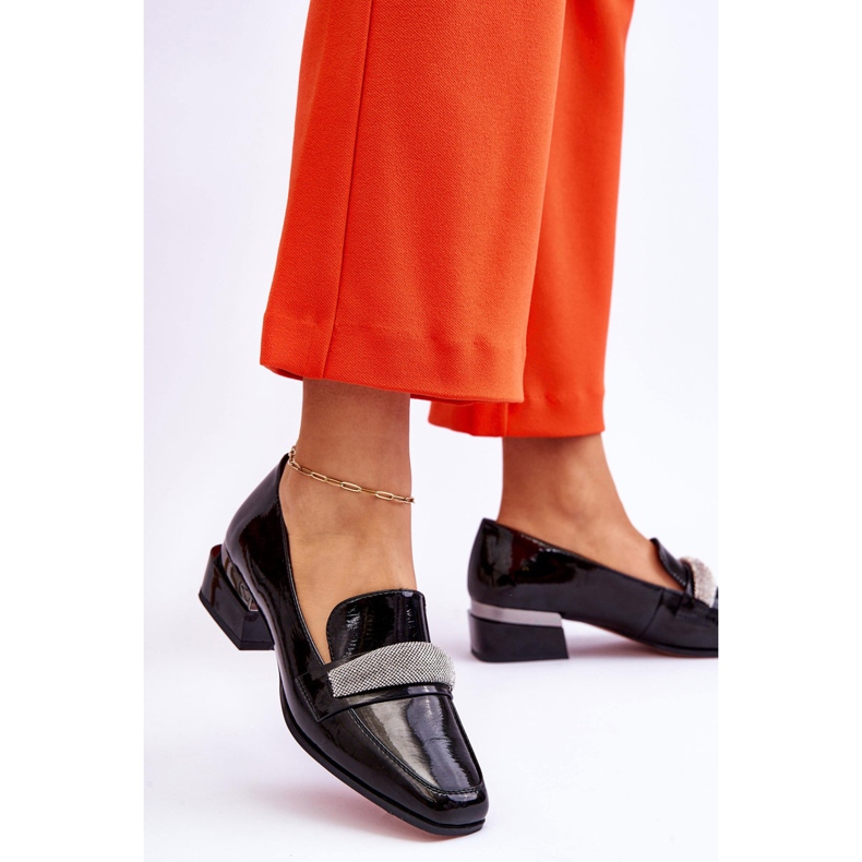 S.Barski Patent Black Lavern magassarkú cipők cirkóniával fekete 2