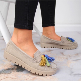 Női bőr mokaszinok rojtokkal bézs Filippo DP3535 2