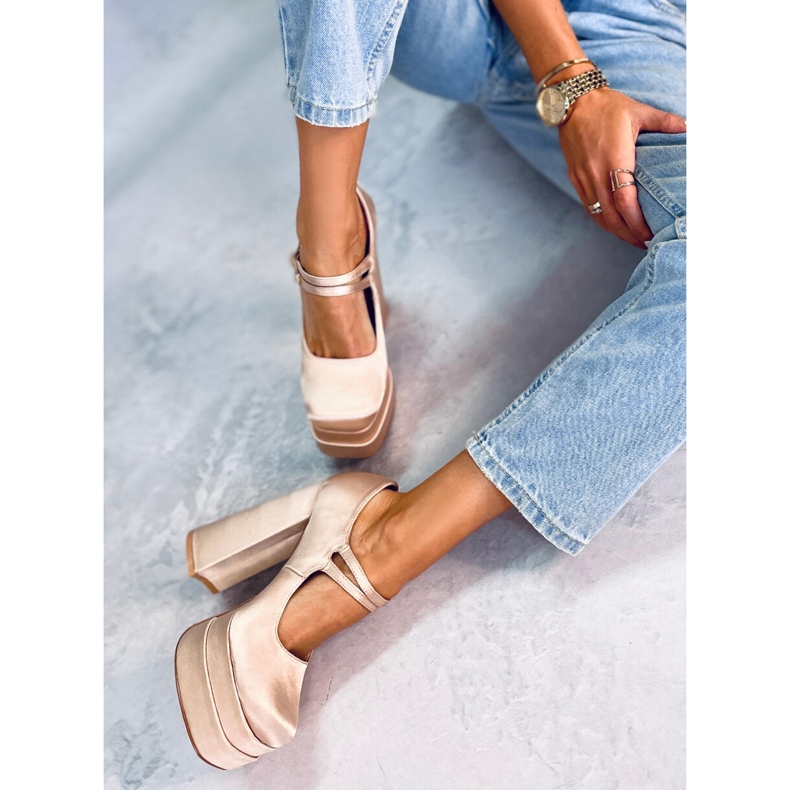 BM Prandi Beige szatén platformos szivattyúk bézs 1