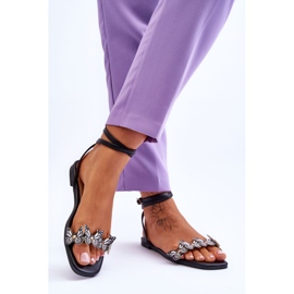 Női szandál dekoratív pillangókkal, fekete Jeane 2