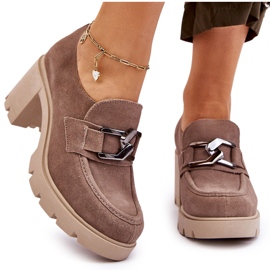 Lemar Elegáns Brogues a sarkán sötét ezüst bézs díszítéssel Harmell 1