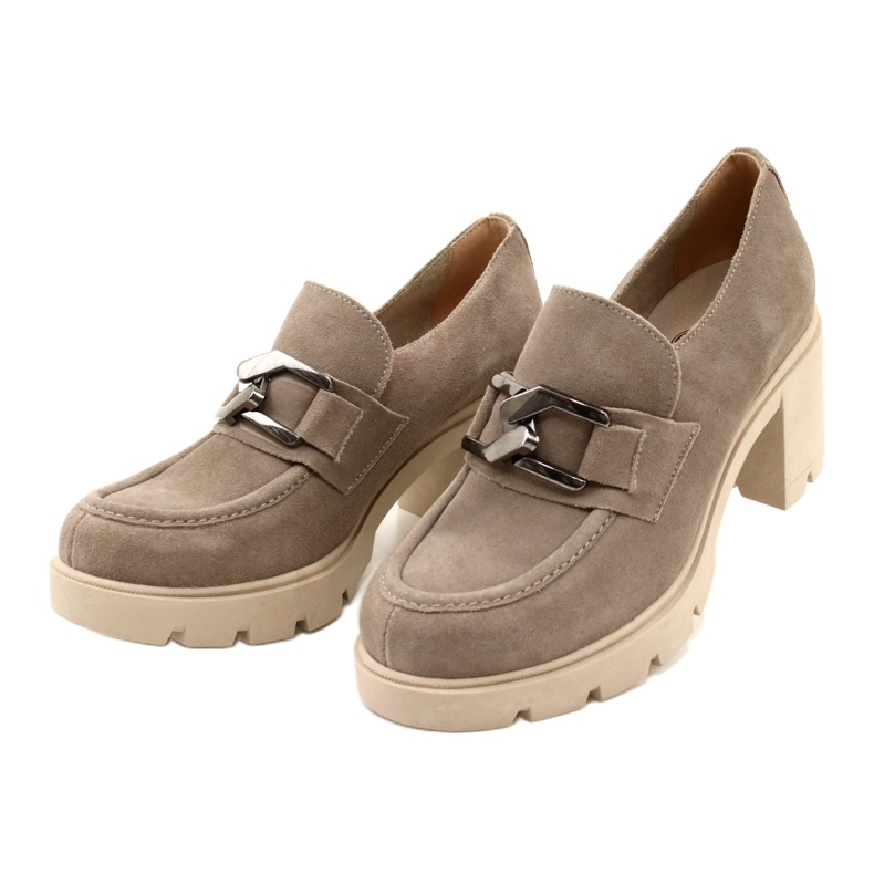 Lemar Elegáns Brogues a sarkán sötét ezüst bézs díszítéssel Harmell 4