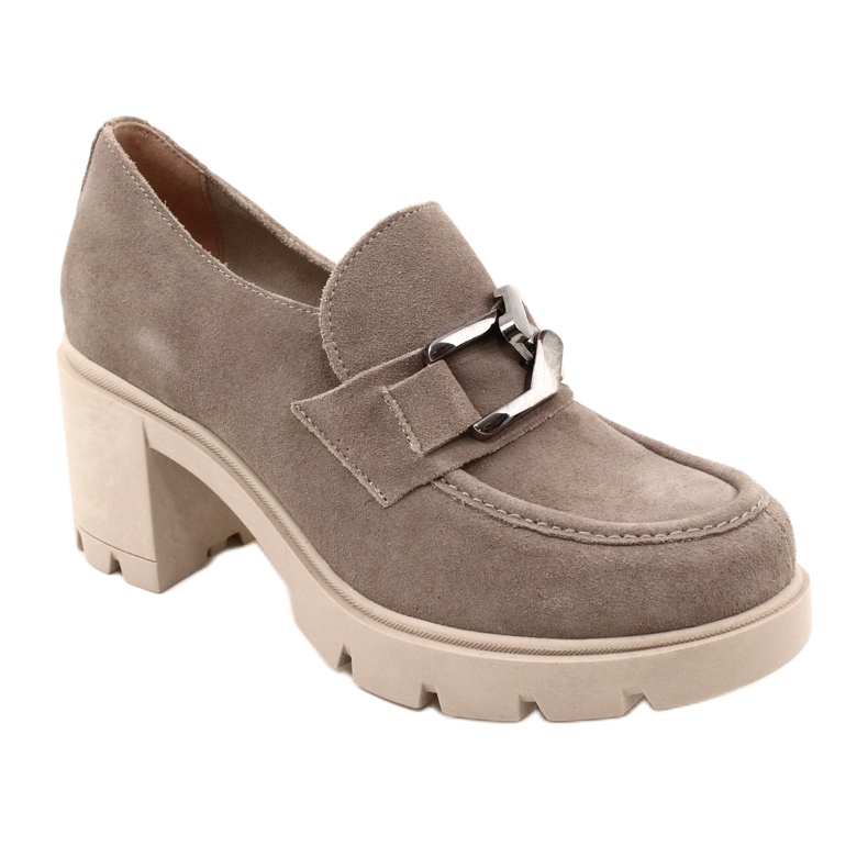 Lemar Elegáns Brogues a sarkán sötét ezüst bézs díszítéssel Harmell 2