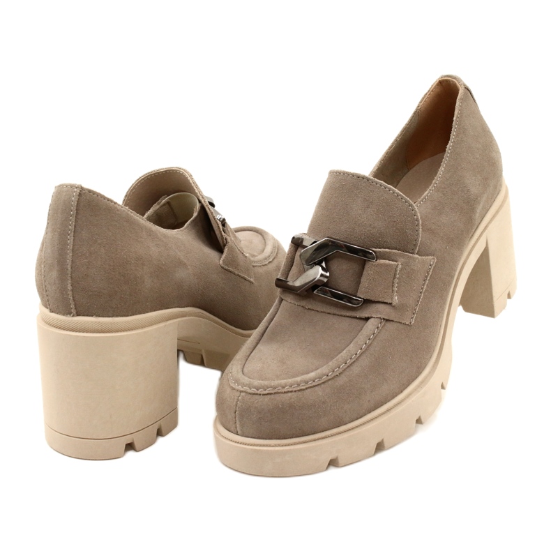 Lemar Elegáns Brogues a sarkán sötét ezüst bézs díszítéssel Harmell 5