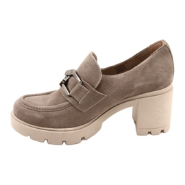 Lemar Elegáns Brogues a sarkán sötét ezüst bézs díszítéssel Harmell 3