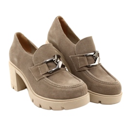 Lemar Elegáns Brogues a sarkán sötét ezüst bézs díszítéssel Harmell 6