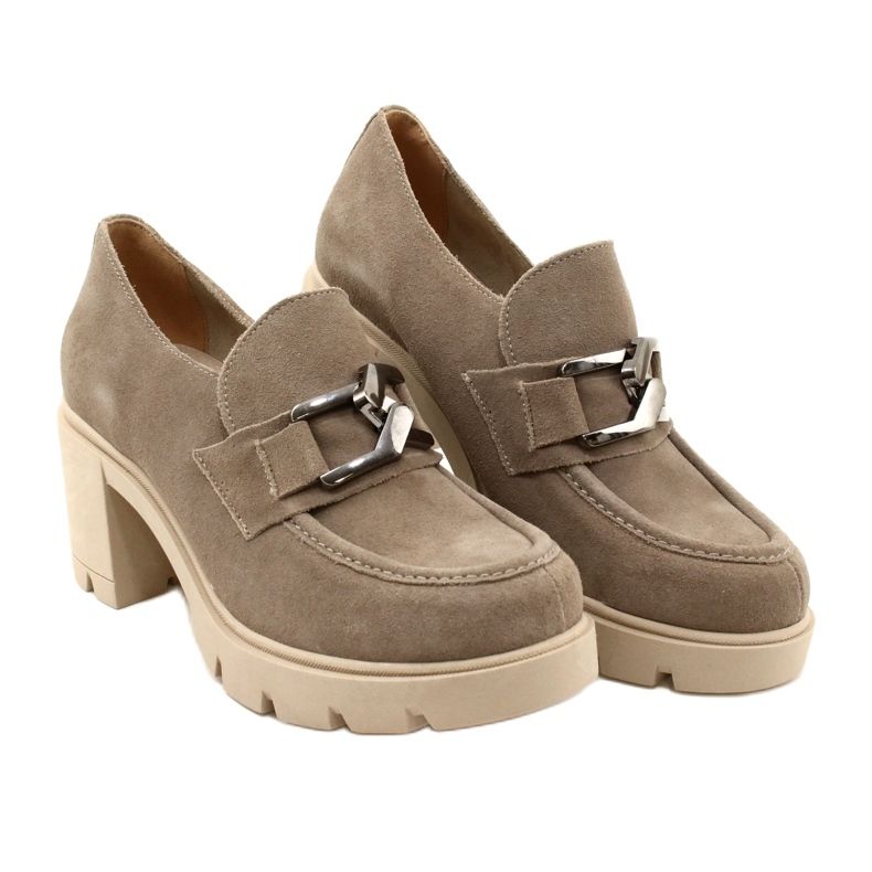 Lemar Elegáns Brogues a sarkán sötét ezüst bézs díszítéssel Harmell 6