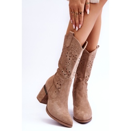 S.Barski Női velúr áttört csizma bézs Adelia 1