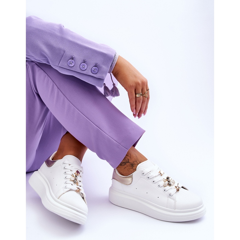 FG2 Női sportcipők hatalmas platformon, fehér és arany Chante 1