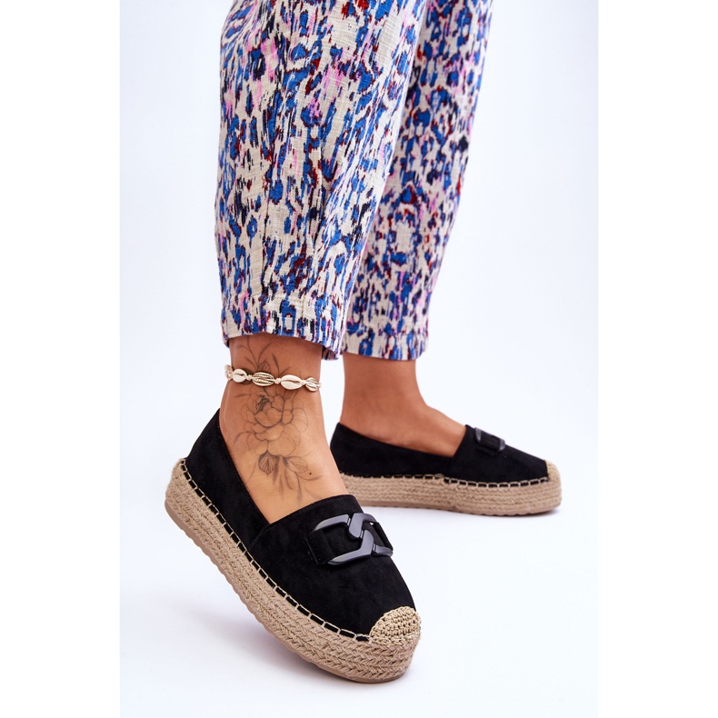 Női klasszikus platform Espadrilles Black Maurine fekete 2