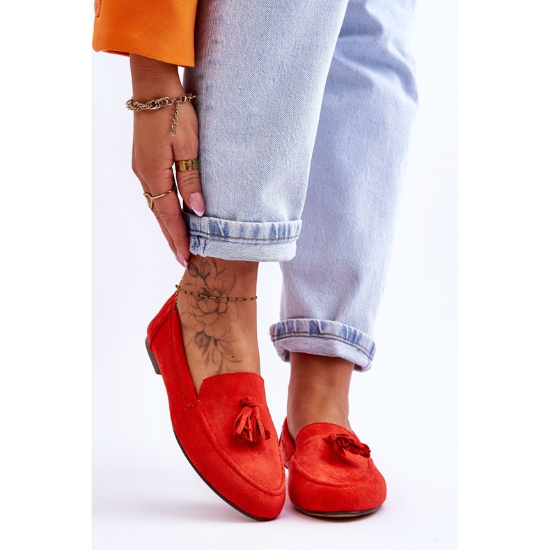 Klasszikus velúr cipők, bojtokkal, sötét narancssárga Averil 1