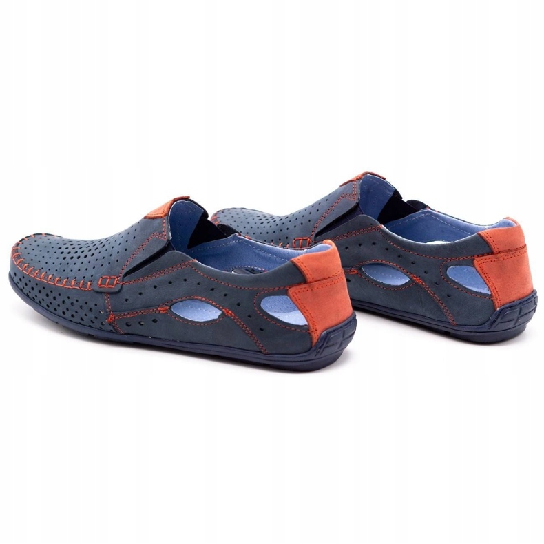 Olivier Férfi nyári cipők, mokaszinok 901, sötétkék és piros 4