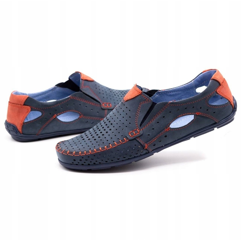 Olivier Férfi nyári cipők, mokaszinok 901, sötétkék és piros 3