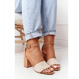 EVE Világosbarna nászutas szandál fonott rúddal bézs 4