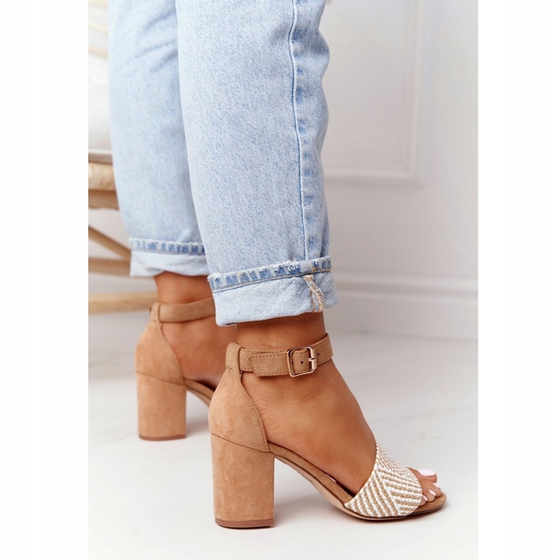 EVE Világosbarna nászutas szandál fonott rúddal bézs 2