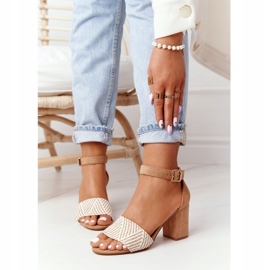 EVE Világosbarna nászutas szandál fonott rúddal bézs 1