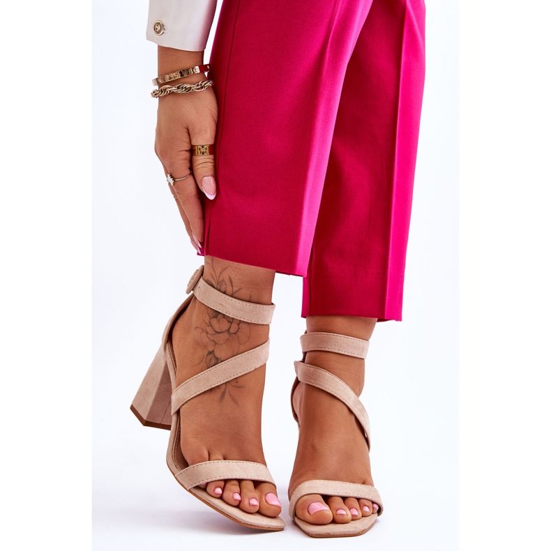 Női velúr magassarkú szandál bézs Lanes barna 1