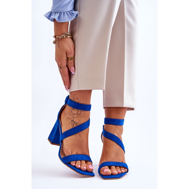 Női velúr magassarkú szandál, kék sáv 1