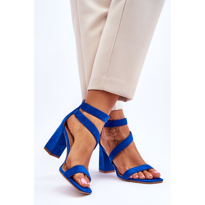 Női velúr magassarkú szandál, kék sáv 2