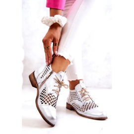 Bőr áttört csizma Nicole 2704/005 fehér és ezüst 1