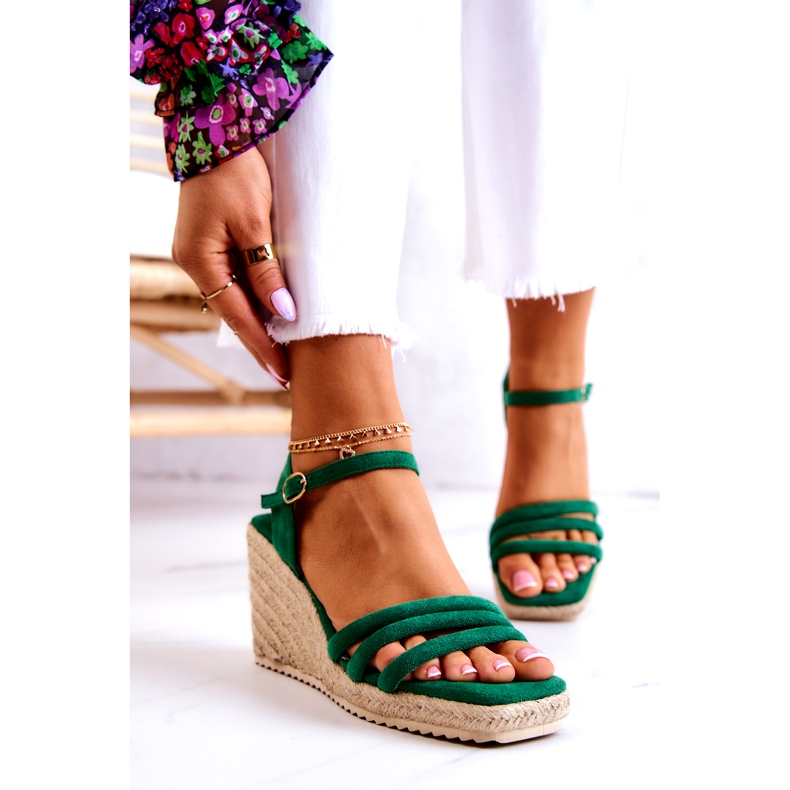 FJ1 Velúr zöld Louisiana Wedge szandál 2