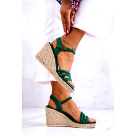 FJ1 Velúr zöld Louisiana Wedge szandál 3