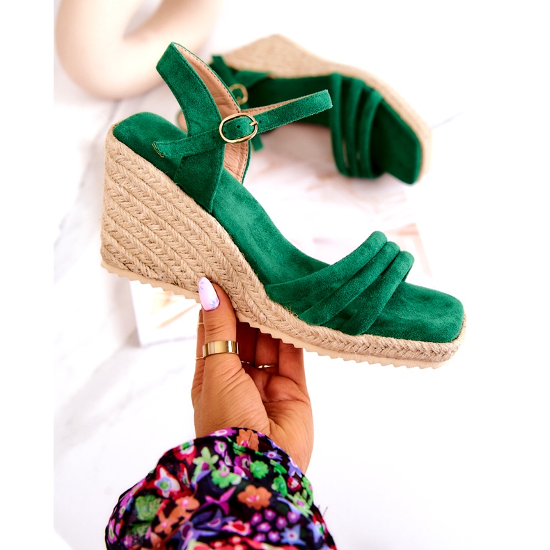 FJ1 Velúr zöld Louisiana Wedge szandál 7