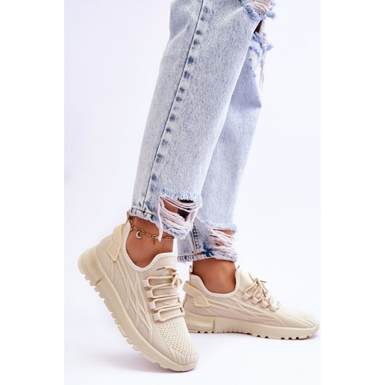 FB2 Női felbújós sportcipők Sneakers Bézs Rosett 2