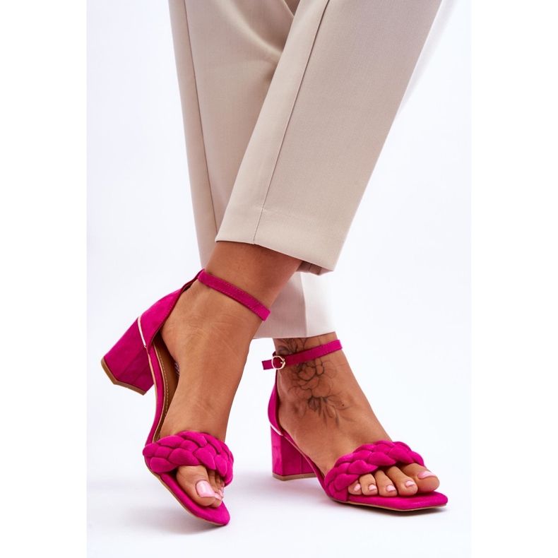 FB2 Velúr magassarkú szandál dekoratív fukszia azela zsinórral rózsaszín 2