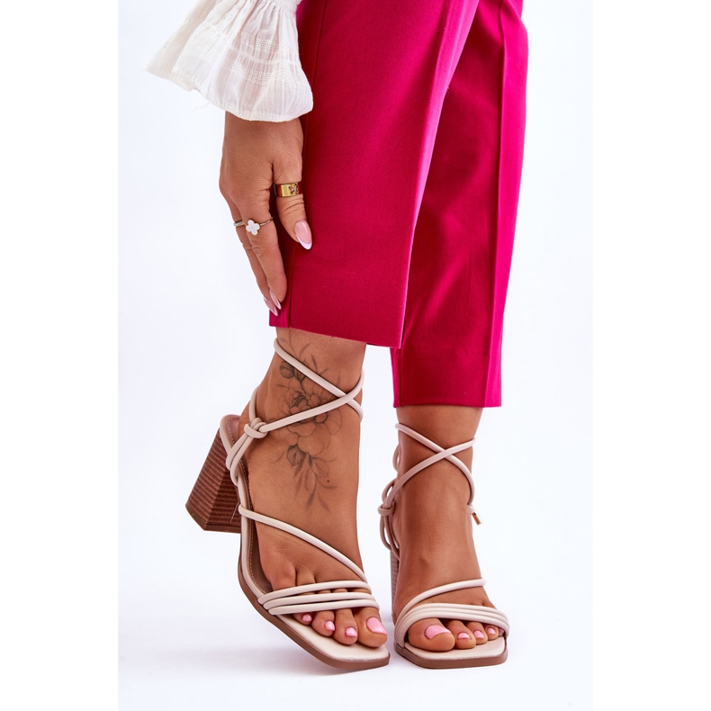 FJ1 Bőr női sarkú szandál bézs Seyna barna 1