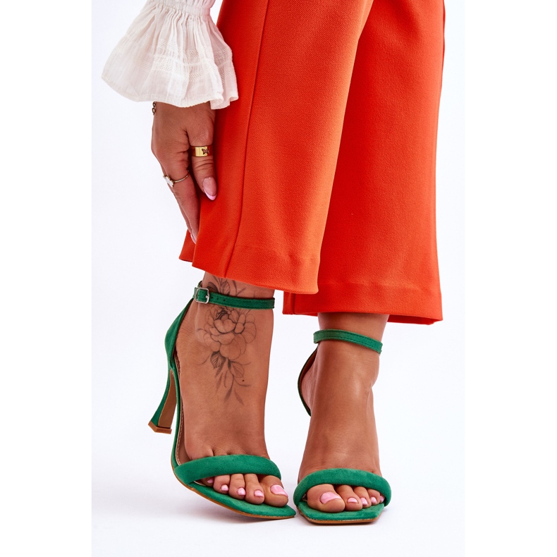 Velúr női zöld Rousses magassarkú szandál 1