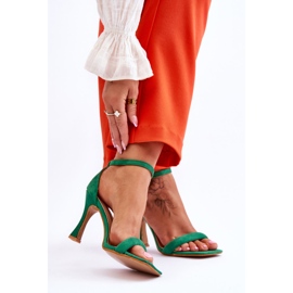 Velúr női zöld Rousses magassarkú szandál 2