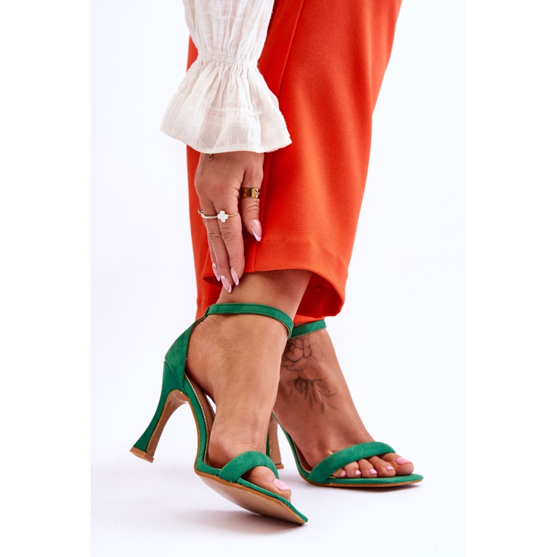 Velúr női zöld Rousses magassarkú szandál 2